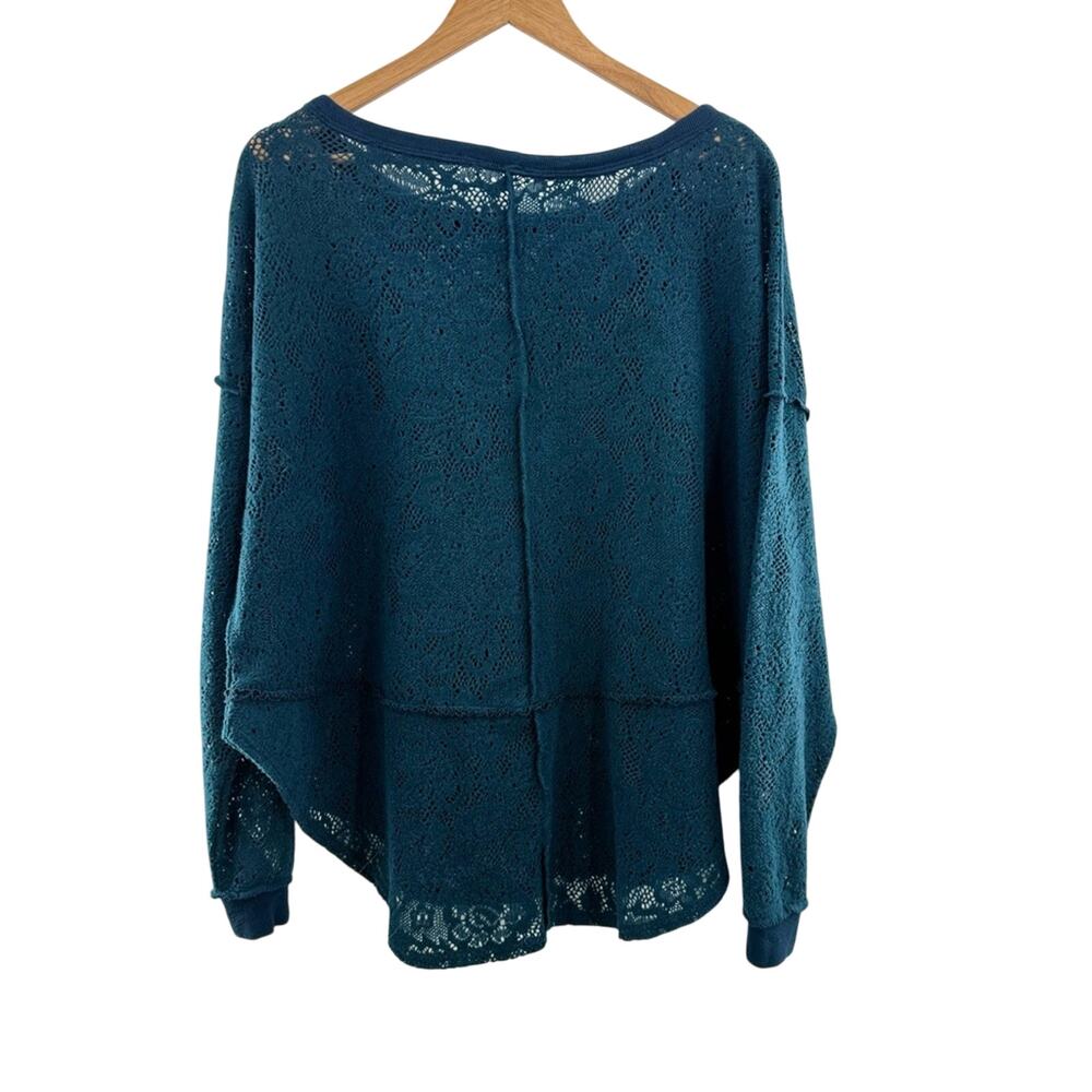 Free People Not Cold In This Floral Brushed Lace Knit High Low Deep Teal Top M - Picture 9 of 11